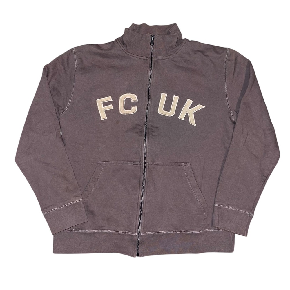 French Connection FCUK Mens XXL Full Zip Track Jacket Dusty Brown Cotton Mock